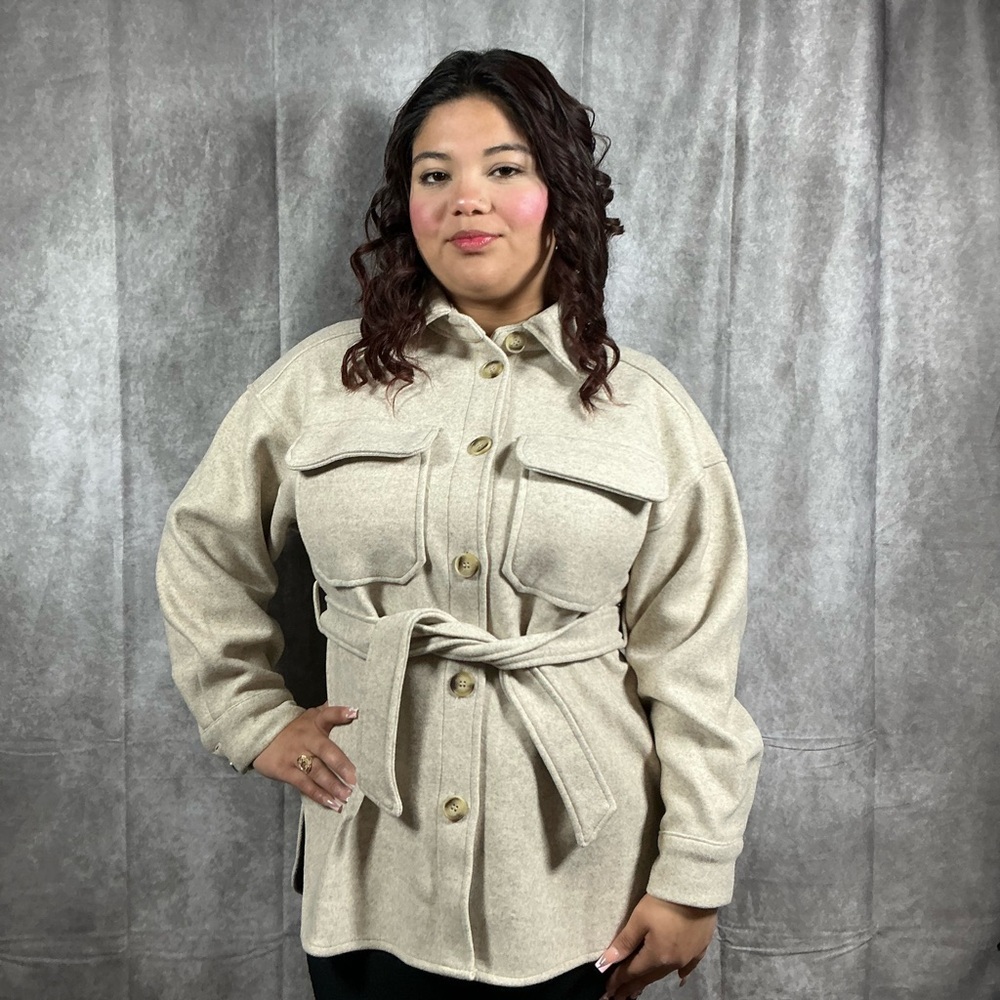 SHEIN Beige Utility Jacket with Belt